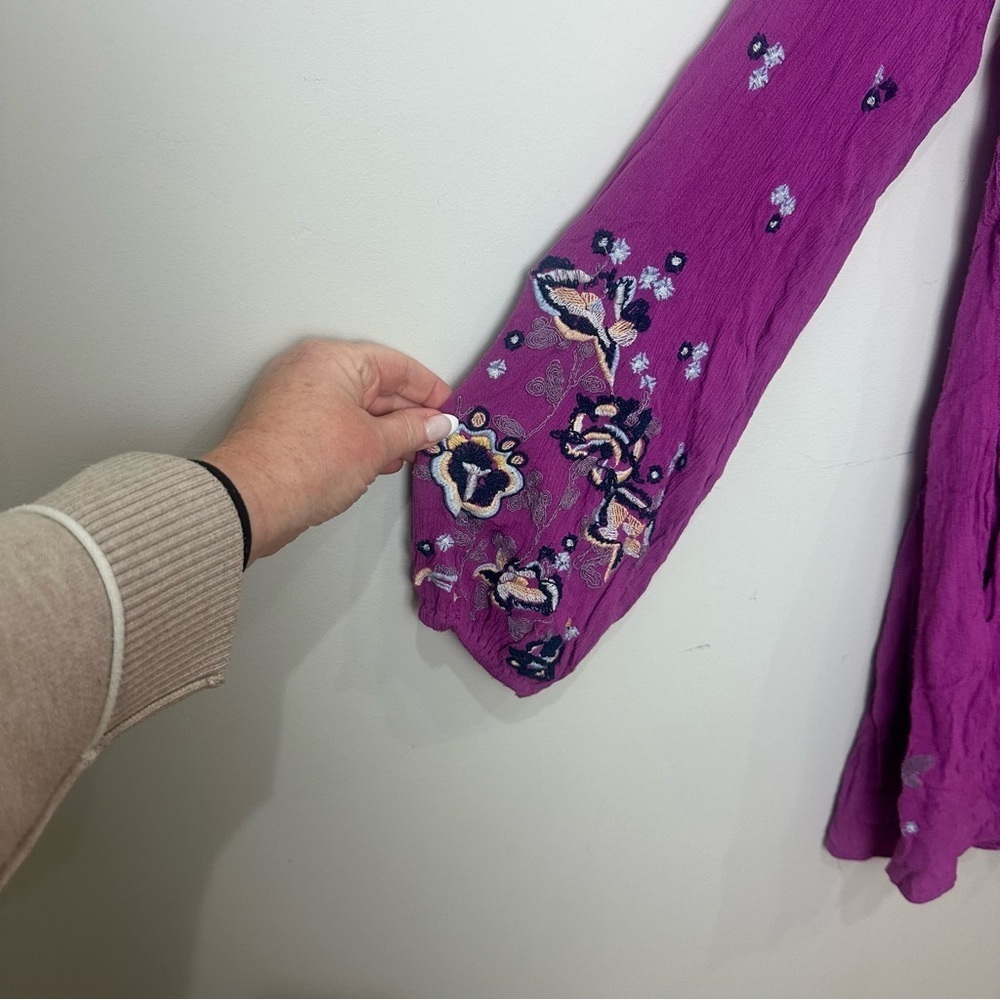 Free People Oxford Embroidered Mini Dress Floral Magenta - Picture 5 of 8